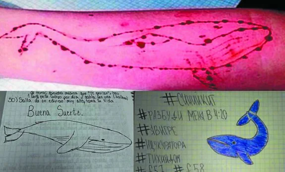 El brazo de una adolescente en el que se ha dibujado la ballena. 