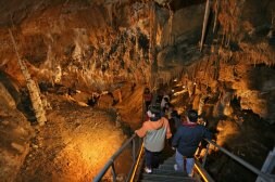 Un grupo de personas realiza una visita guiada a las cuevas de Mendukilo. /LOBO ALTUNA