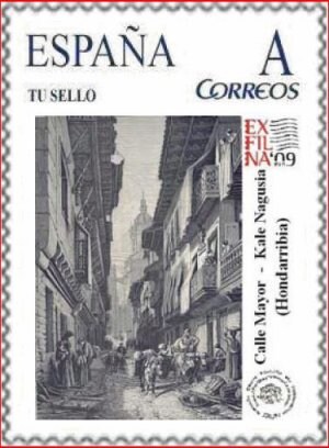 Los tres sellos editados con motivo de la exposición Exfilna muestran distintas instantáneas de Hondarribia.