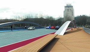 Salida de la ciudad. Aspecto que tendrá el puente Lehendakari José Antonio Aguirre una vez construido.