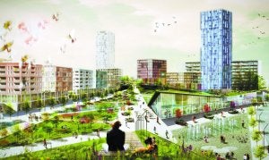 Fotomontaje. El Masterplan reinventa La Herrera para convertirla en un parque acuático abierto a Bidebieta.