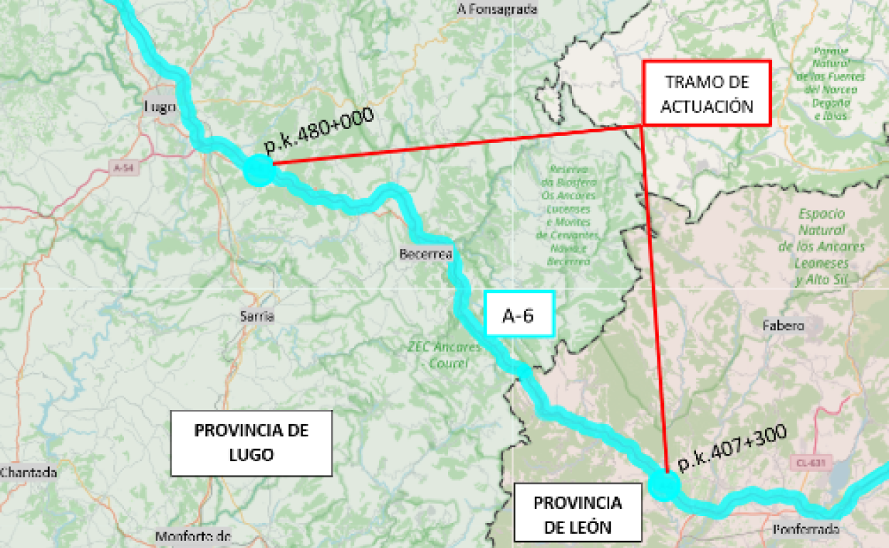 Mapa de la A6 que se va acondicionar. 