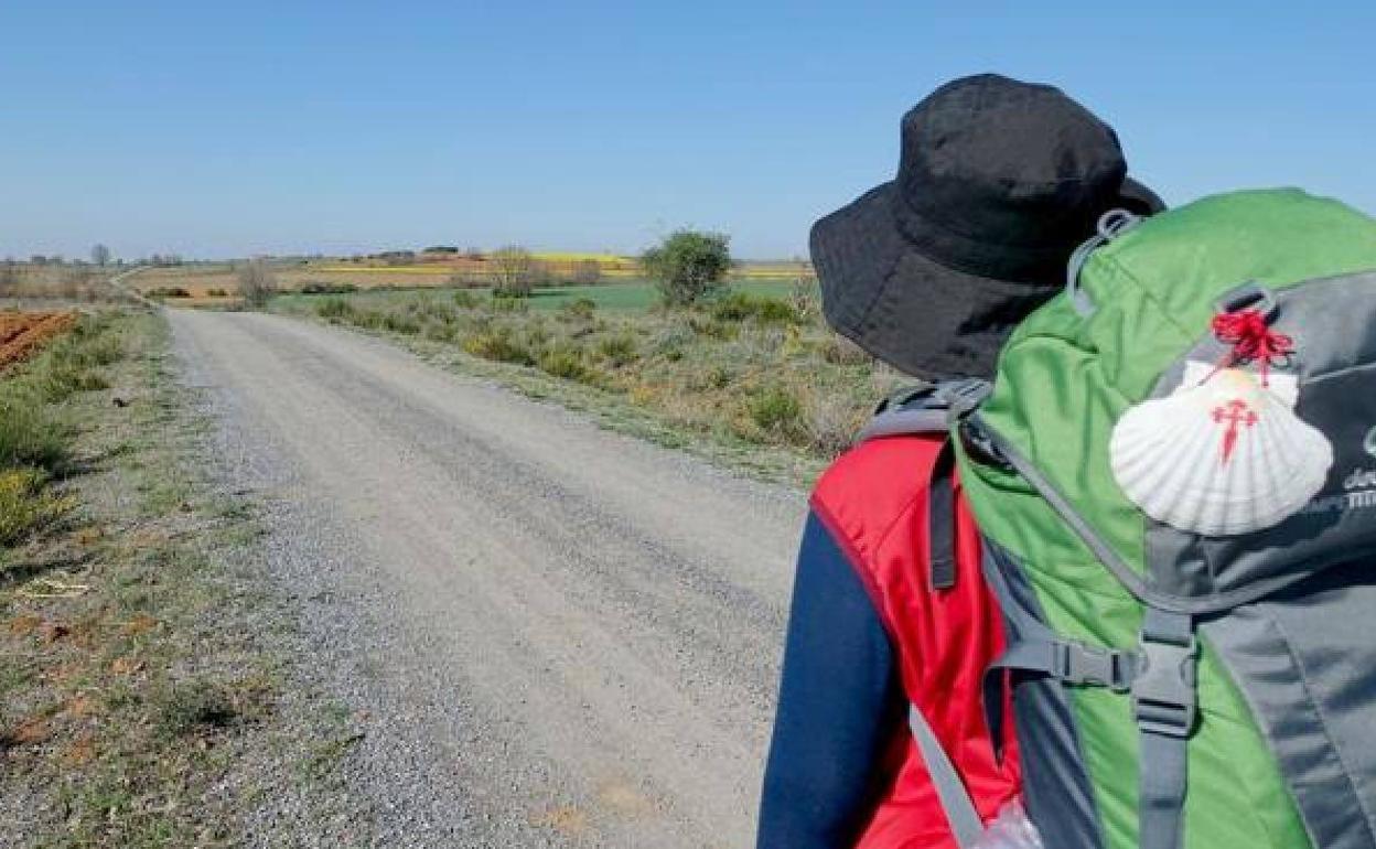 Un peregrino realiza el camino de Santiago por tierras leonesas.