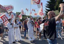 Protesta de trabajadores de la planta de LM Wind Power en Ponferrada.