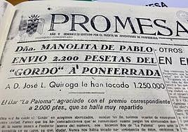 Ejemplar de Promesa, un periódico local activo de 1944 a 1957, informando sobre el Gordo del 48 que se puede consultar en la Biblioteca Municipal.