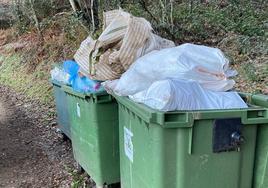 Contenedores de basura a rebosar en La Cernada.