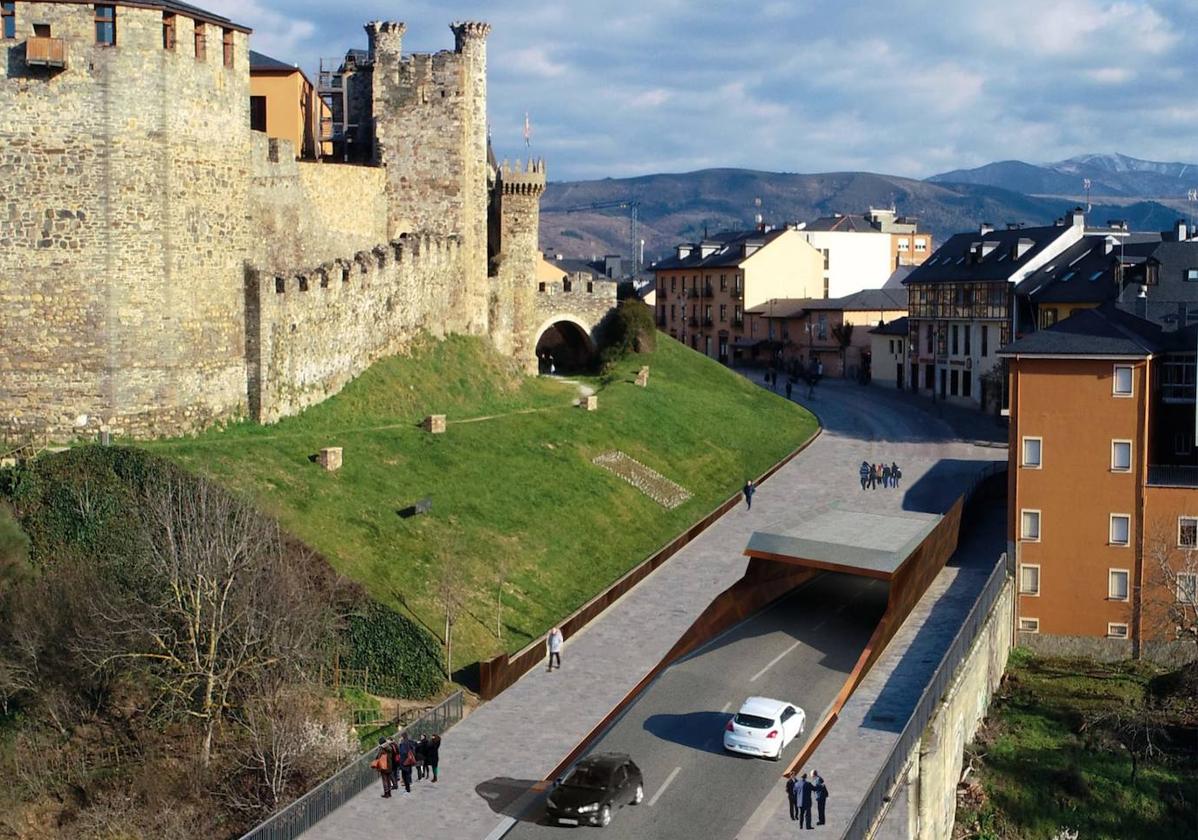 Imagen del soterramiento de la avenida del Castillo de Ponferrada, según el proyecto de Coalición por El Bierzo.