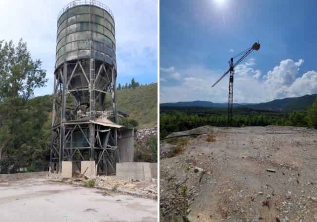 Imagen del silo y de la grúa antes de su desmantelamiento.