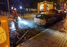 El incendio de los contenedores calcinó por completo un vehículo.