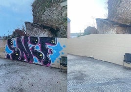 Eliminación de grafitis por parte de la brigada de obras de Ponferrada.