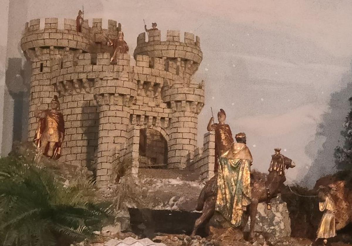 El Castillo de los Templarios de Ponferrada es el Palacio de Herodes en el belén artesano de Villaverde de la Abadía.