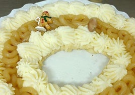 Imagen del relleno de mermelada y crema de manzana reineta del roscón de Reyes más berciano.