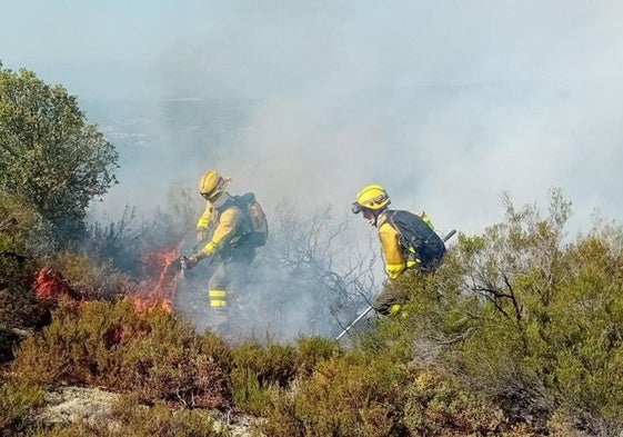 Los equipos de extinción de la Junta, en el incendio de Pardamaza.