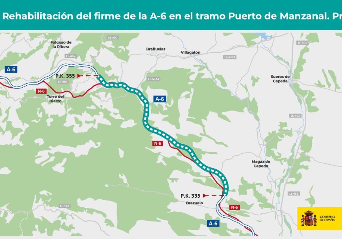 Imagen del tramo donde se van a realizar las obras en los carriles sentido Madrid.