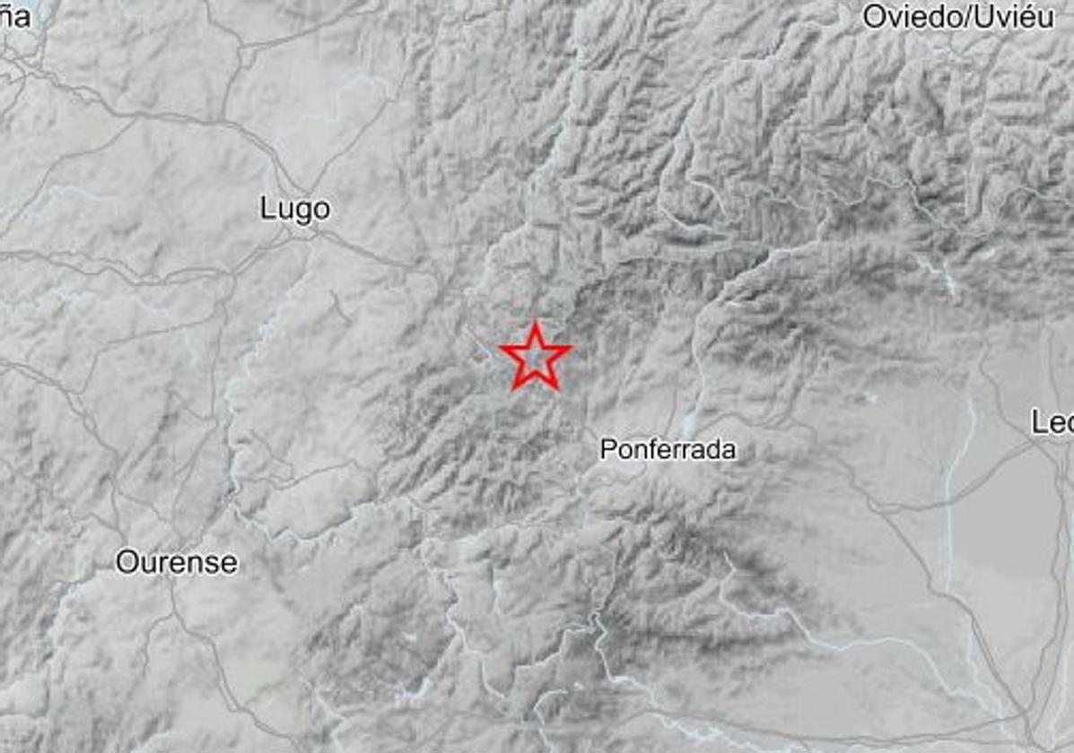 Epicentro del leve seísmo que se registró en el Bierzo este martes.