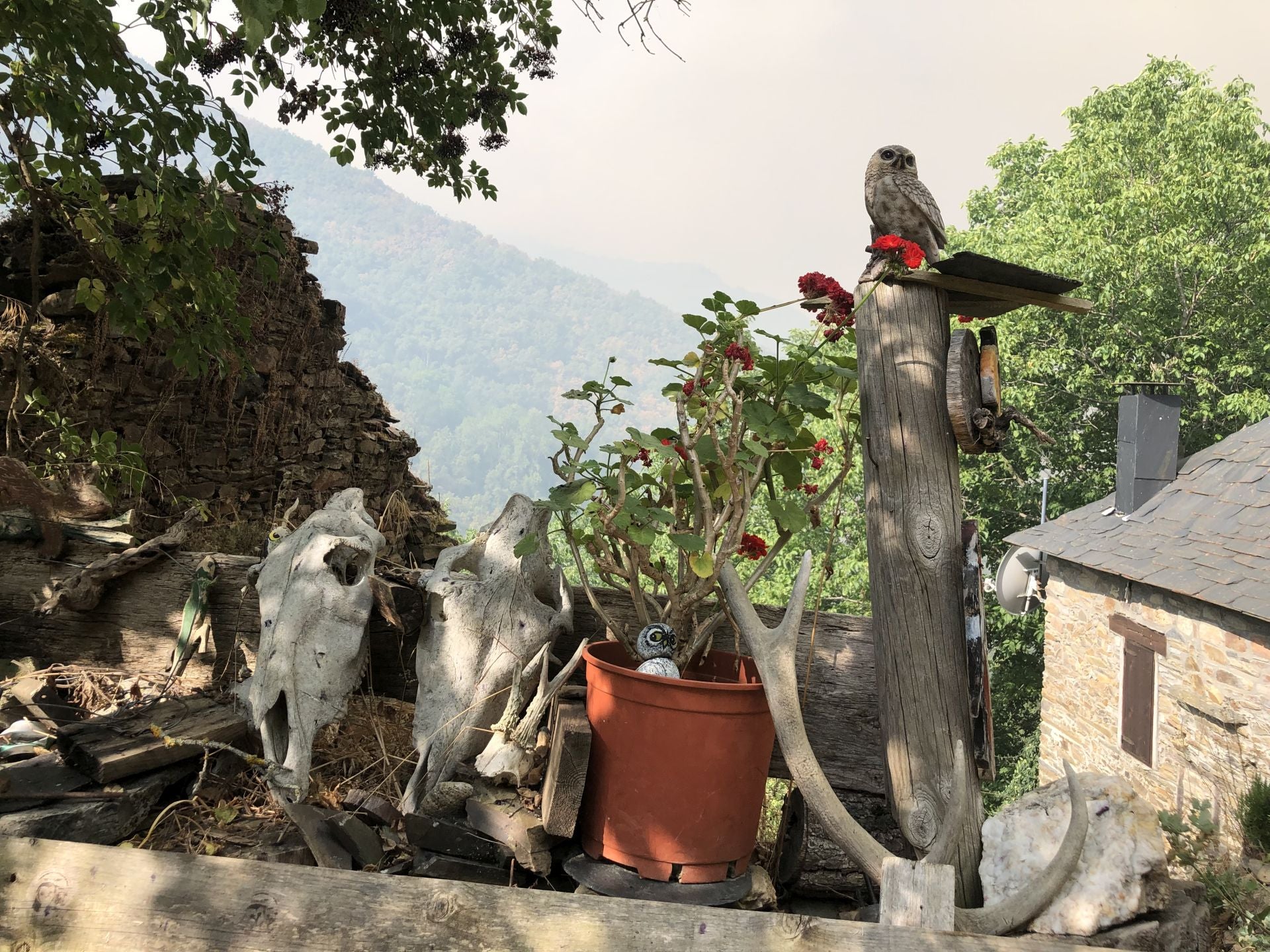 El intenso humo del incendio de Yeres invade el valle de Compludo.