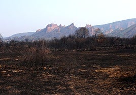 Efectos del incendio iniciado en la localidad de Yeres, y que ha afectado al paraje de Las Médulas.