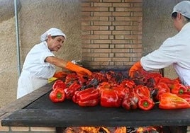 Preparación de pimientos asados.