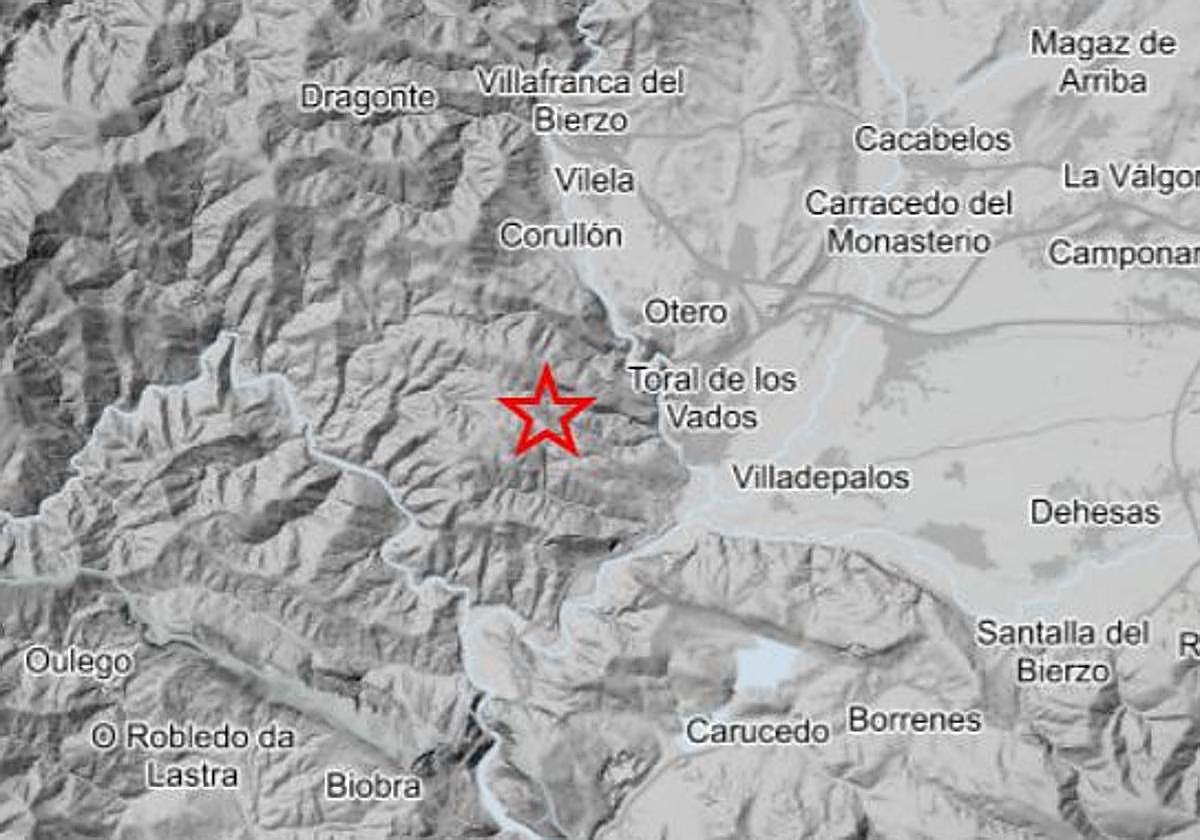Epicentro del leve seísmo que se registró en El Bierzo en la madrugada de este domingo, 9 de noviembre.