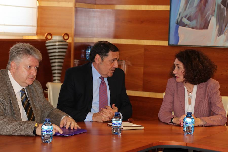 El consejero de Sanidad (centro), con Ricardo Miranda y Gloria Fernández, durante la reunión en Valladolid.