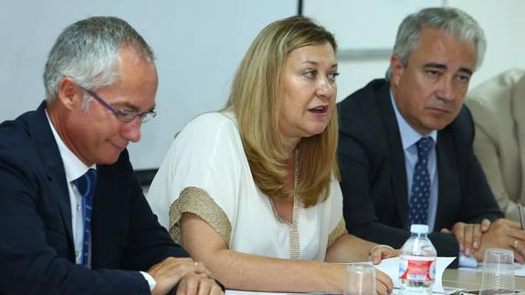 La consejera de Economía y Hacienda, Pilar del Olmo, durante la constitución del comité de seguimiento del Plan de Dinamización Económica de los Municipios Mineros.