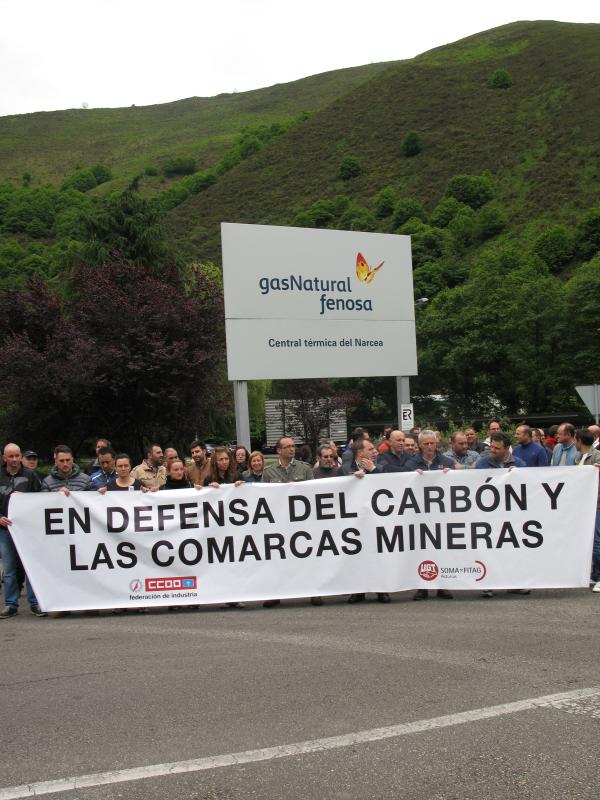 Concentración en la térmica de Soto de la Barca en defensa de la minería