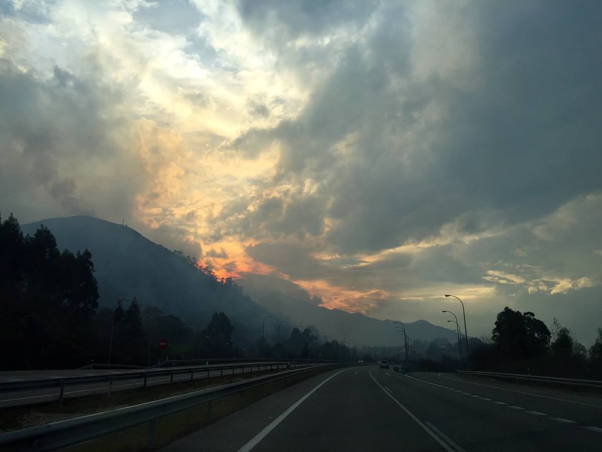 El fuego, de Asturias al País Vasco, por la autovía del Cantábrico