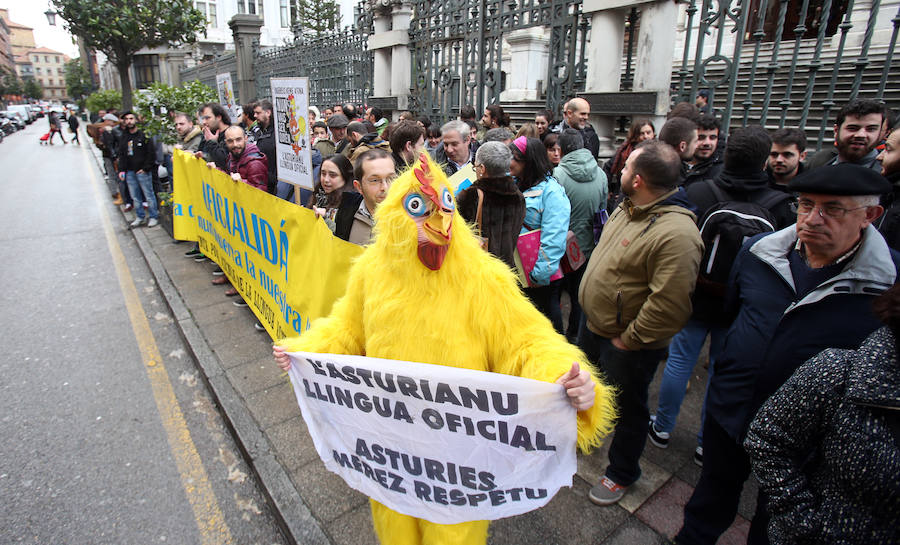 Protesta ante la Junta contra el veto a la llingua