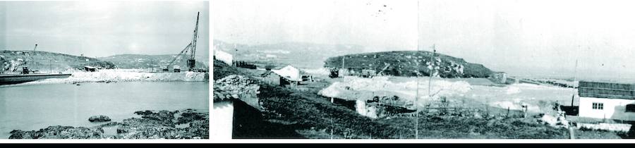 Obras de construcción de Juliana Constructora en el monte Coroña a la izquierda y el monte antes de la construccción.