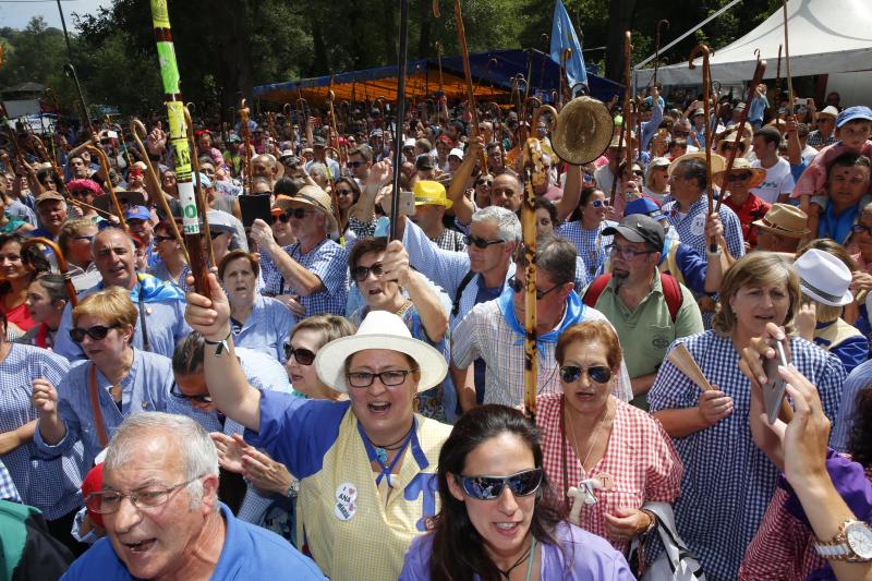 Miles de personas se han congregado en el campo de la fiesta para festejar San Timoteo. La popular cita luarquesa comenzó en el centro de la villa, donde se dieron cita los romeros para caminar juntos hasta la capilla.