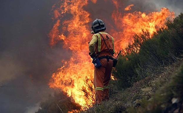 Un bombero del SEPA, ante un incendio. 