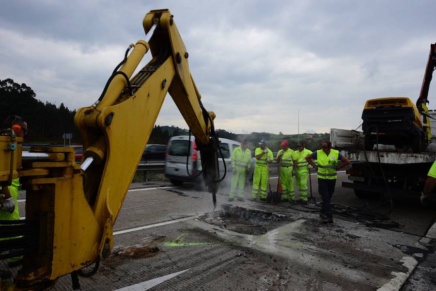 Retenciones en la autovía del Cantábrico por obras en Montico
