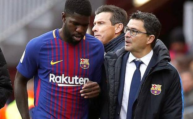 Umtiti, en el momento de su lesión.