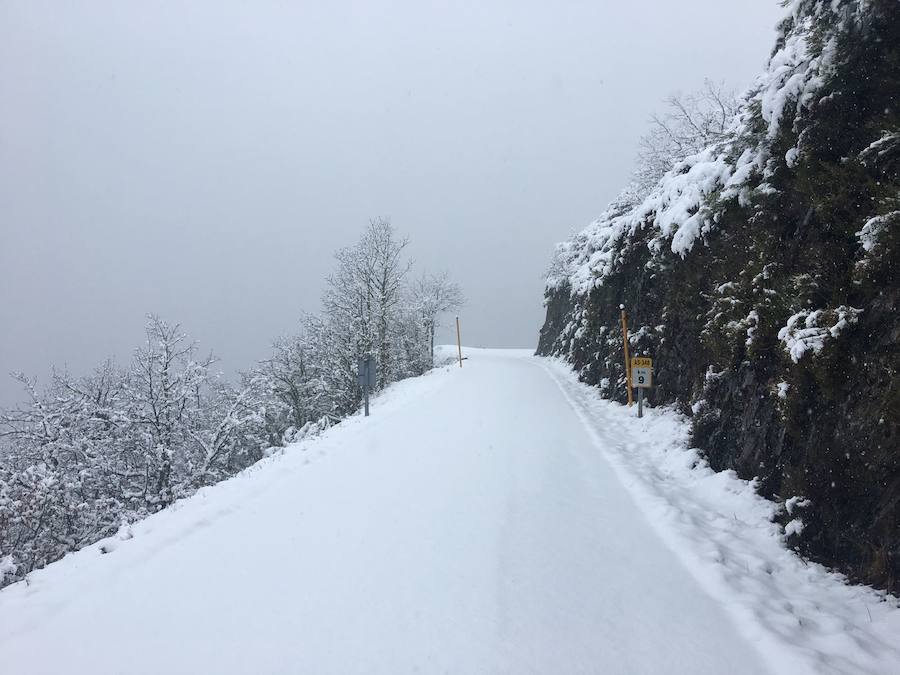 El descenso de las temperaturas unido a las precipitaciones registradas en las últimas horas dejan un manto blanco en las zonas altas del Principado