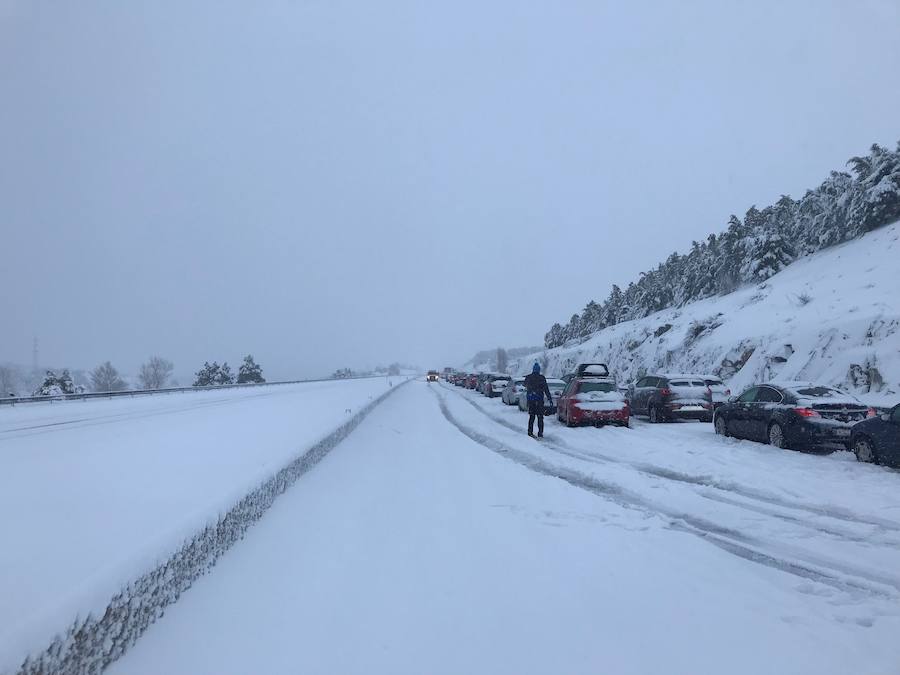 Las intensas nevadas han obligado a movilizar al Ejército, que trabaja "a destajo" para liberar a las personas inmovilizadas por la nieve en la autovía, que sigue "prácticamente intransitable"