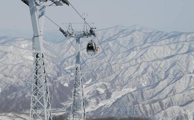 Vista aérea del teleférico de la estación de Masikryong