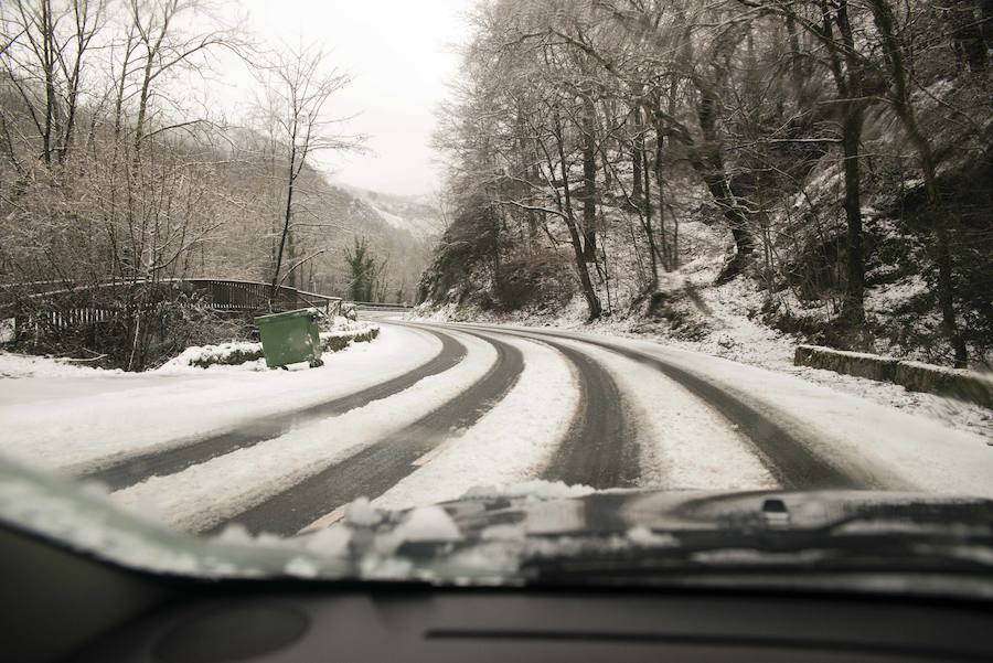 El Real Sitio de Covadonga luce una imagen totalmente invernal. Un manto blanco cubre todo el entorno dejando estas imágenes