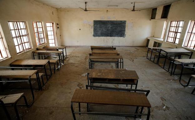 Una de las aulas del colegio asaltado por Boko Haram en Dapchi, en Nigeria.