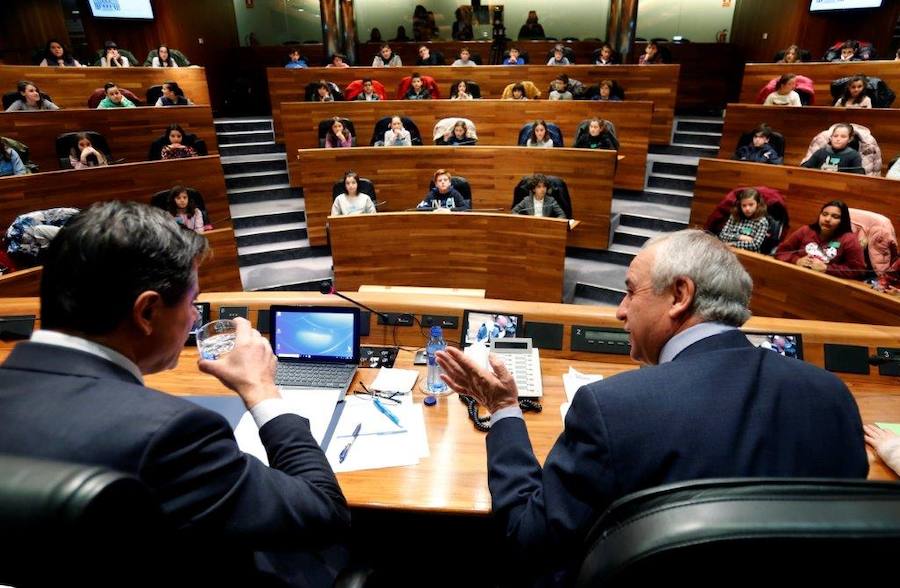 Un total de 75 alumnos de Primaria de Gijón y Mieres han participado en un pleno infantil organizado por Aldeas Infantiles SOS España en la Junta General. El programa 'Diputados por un día' está dirigido a evitar la violencia y el aislamiento infantil. 