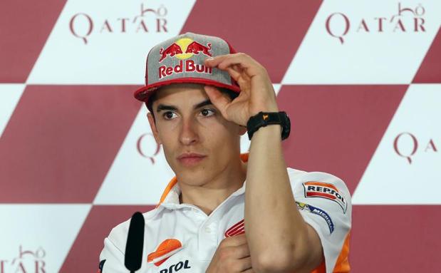 Marc Márquez, durante la rueda de prensa en el circuito de Losail. 