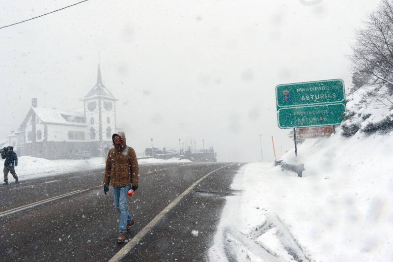 Un temporal de nieve cubre Asturias de blanco a pocas horas de la llegada de la primavera. La comarca de Picos de Europa se encuentra en alerta roja por nevadas que pueden dejar espesores de hasta cuarenta centímetros, mientras que en Suroccidente y Valles Mineros se esperan acumulaciones cercanas a los veinte centímetros.