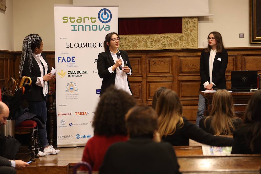 Medio centenar de estudiantes asturianos se han clasificado para la gran final de STARTinnova, el programa de fomento de la cultura emprendedora que promueve EL COMERCIO. Organizados en cinco equipos, han presentado sus proyectos ante un jurado de expertos en el Aula Magna del Edificio Histórico de la Universidad de Oviedo