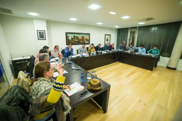 Los concejales de Ribadesella votan durante la celebración de un Pleno. 