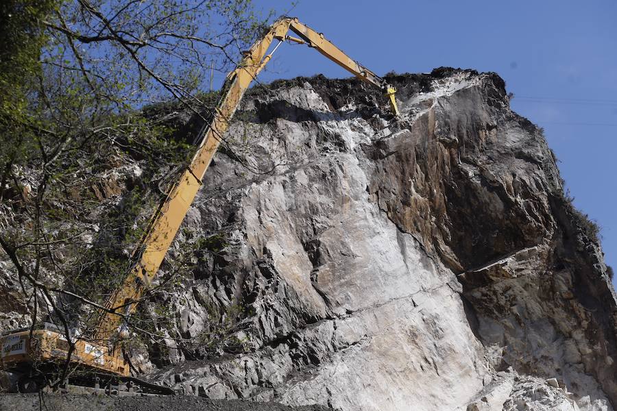 Fotos: Las máquinas trabajan para retirar el argayu de Caso