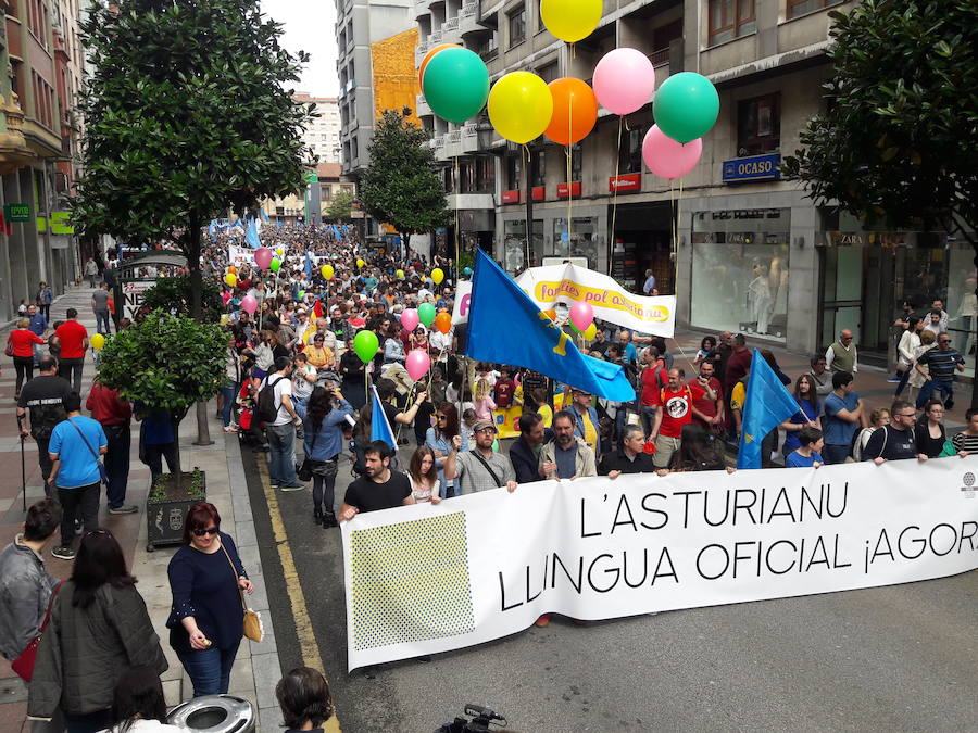 La concentración, celebrada en Oviedo, ha sido apoyada por miles de personas que a grito de «asturianu, llingua oficial» reclaman que la oficialidad sea una realidad 