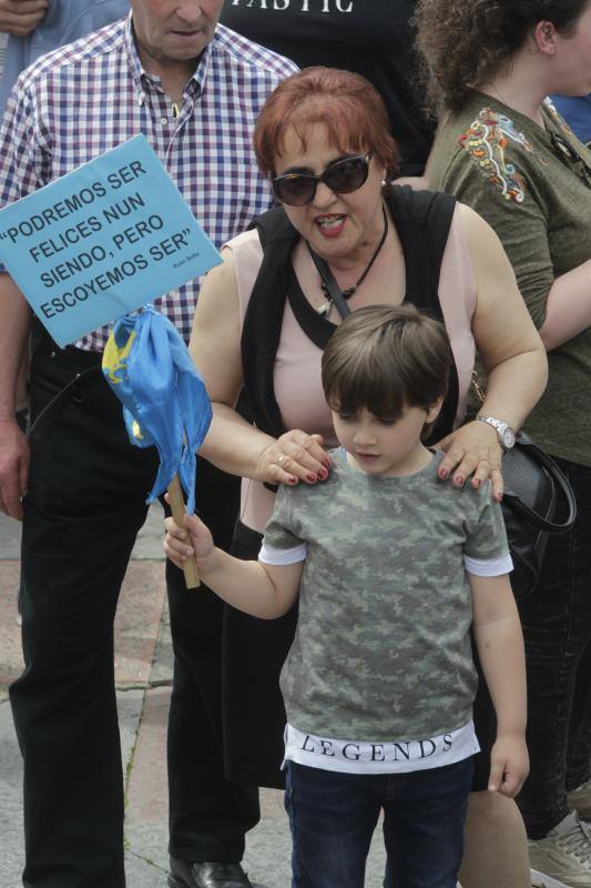 La concentración, celebrada en Oviedo, ha sido apoyada por miles de personas que a grito de «asturianu, llingua oficial» reclaman que la oficialidad sea una realidad 