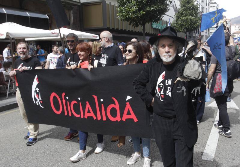 La concentración, celebrada en Oviedo, ha sido apoyada por miles de personas que a grito de «asturianu, llingua oficial» reclaman que la oficialidad sea una realidad 