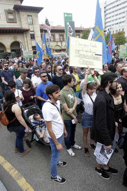 La concentración, celebrada en Oviedo, ha sido apoyada por miles de personas que a grito de «asturianu, llingua oficial» reclaman que la oficialidad sea una realidad 