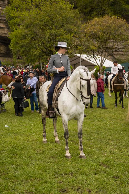 Infiesto ha vivido hoy uno de los días más especiales de su Feria de Abril con un desfile y una misa en el Santuario de la Virgen de la Cueva. Los vestidos de sevillana y los trajes de corto han puesto colores a una jornada en la que los caballos también han sido protagonistas. 