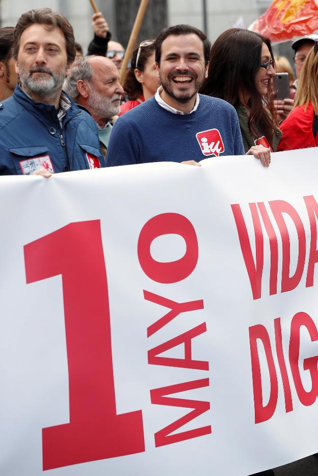 El coordinador de Izquierda Unida, Alberto Garzón, en la manifestación del 1 de mayo. 